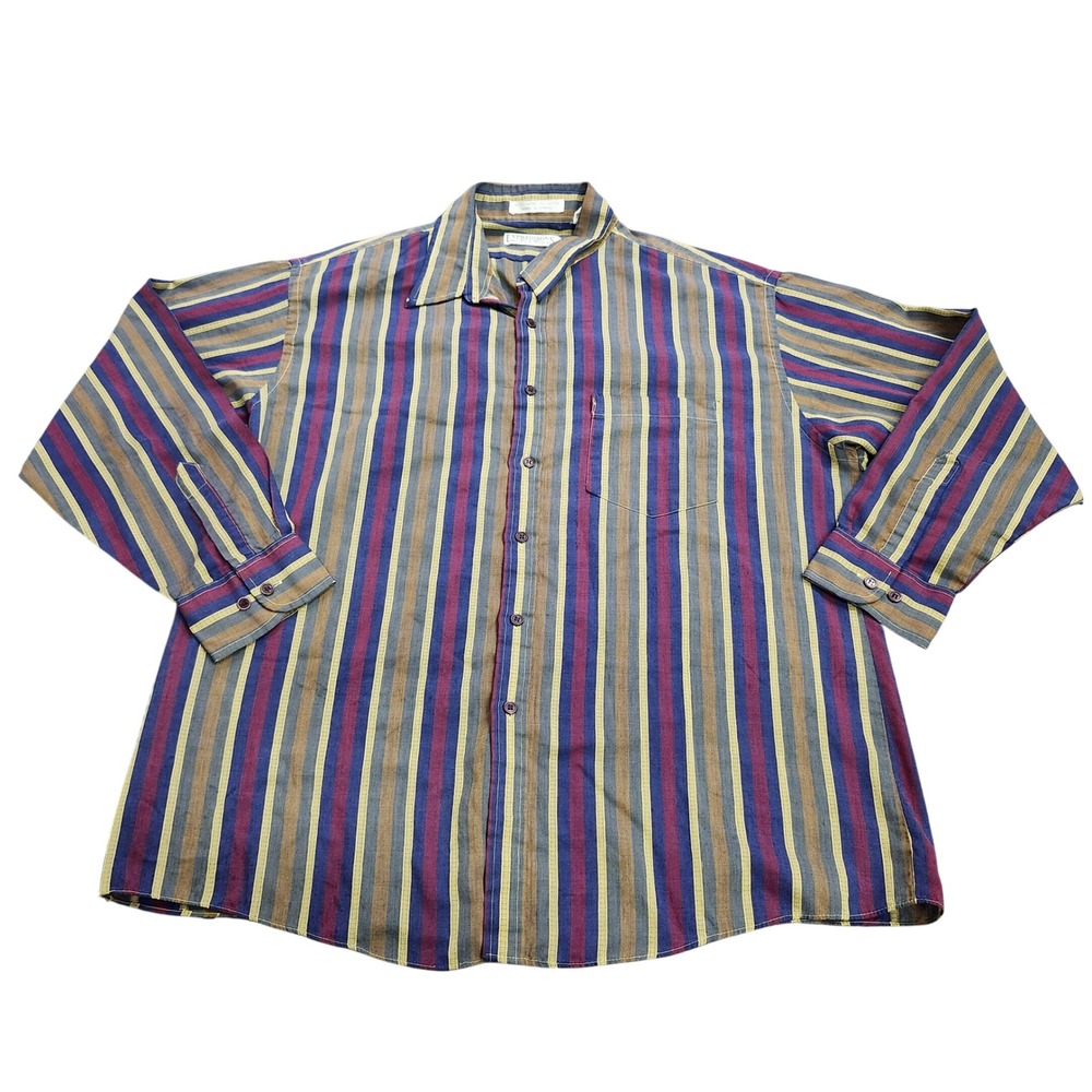 Expressions Worldwide Mens XL Striped Button Down Shirt Multicolor Long Sleeve